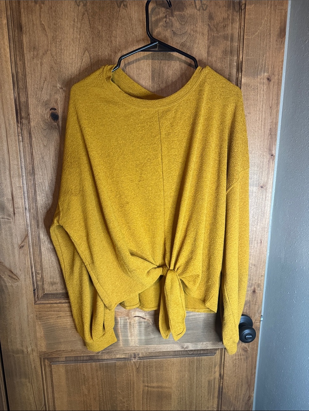 H&M Women's Mustard Tie-Front Crewneck Shirt